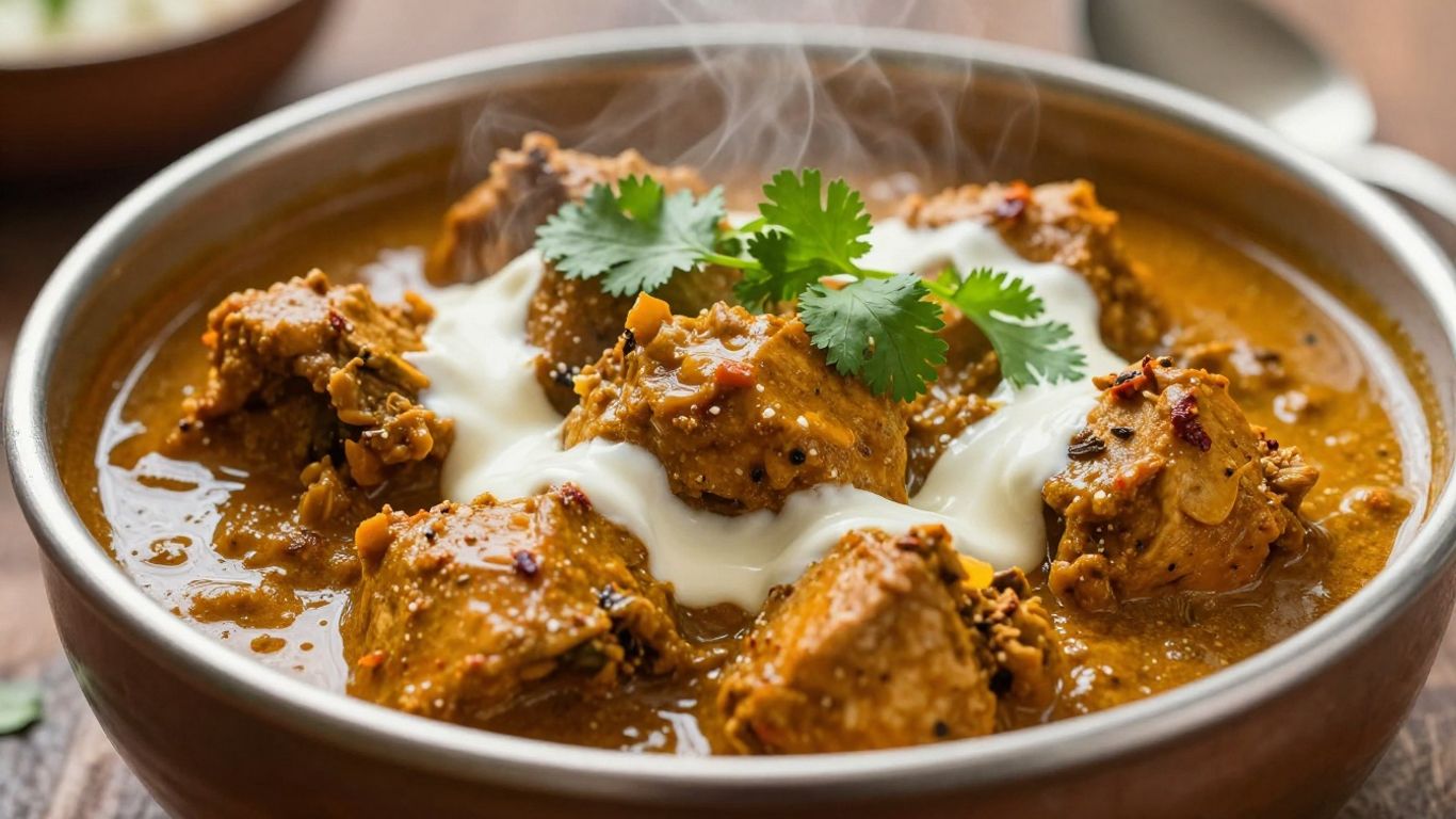 Slow cooked Indian chicken curry in a bowl with cilantro.