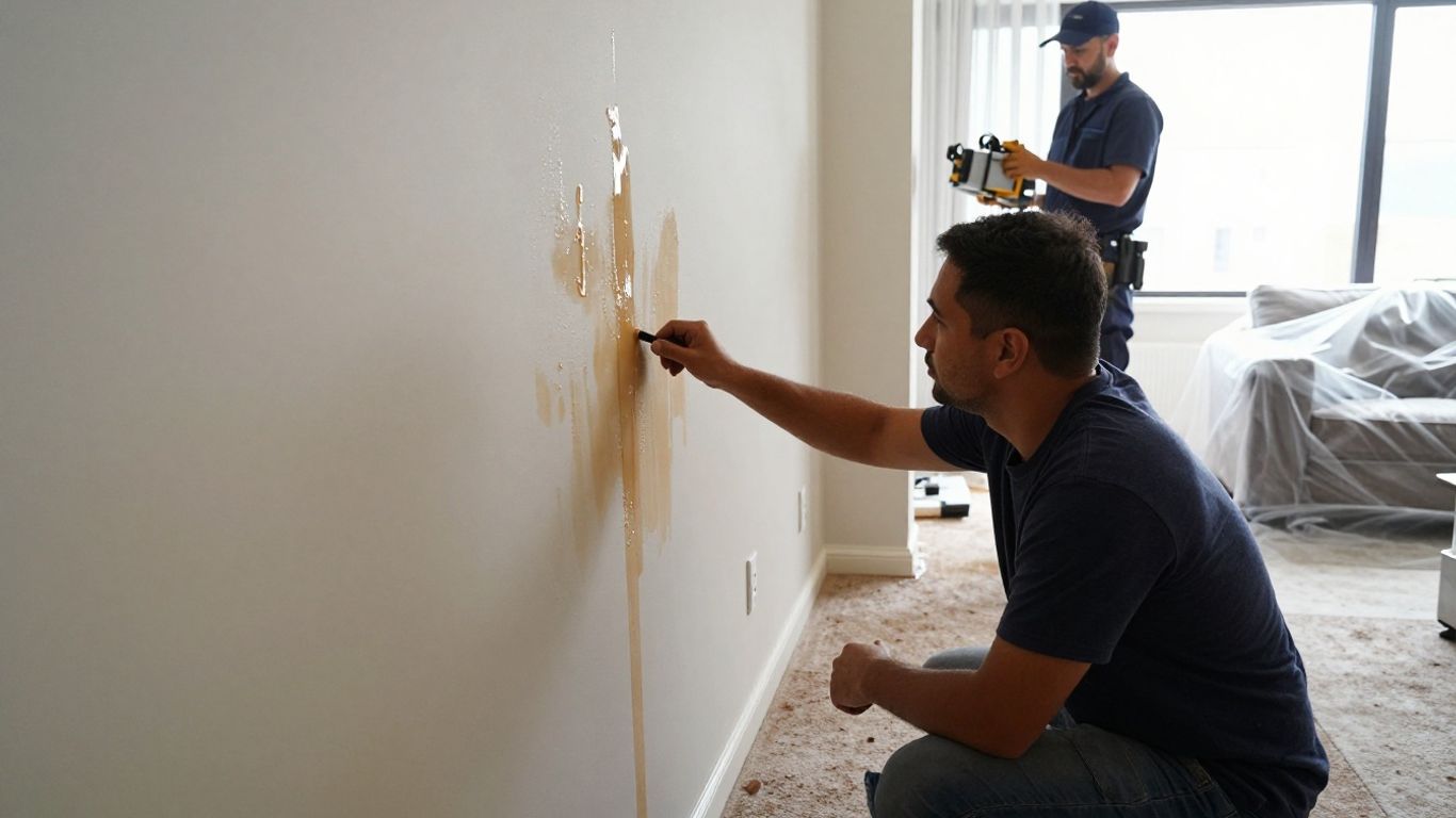 Water damage restoration in progress with professional equipment.