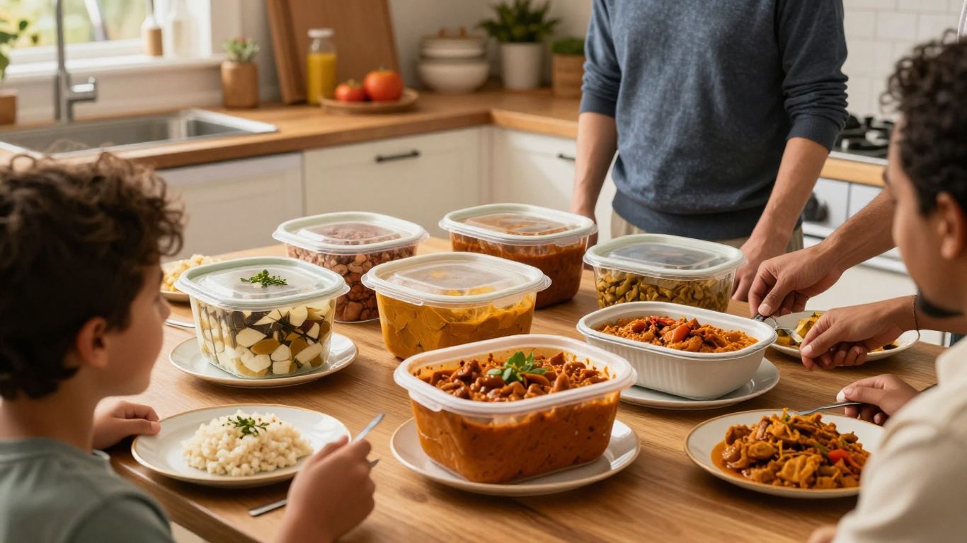 Indian family meal with frozen food delivery box