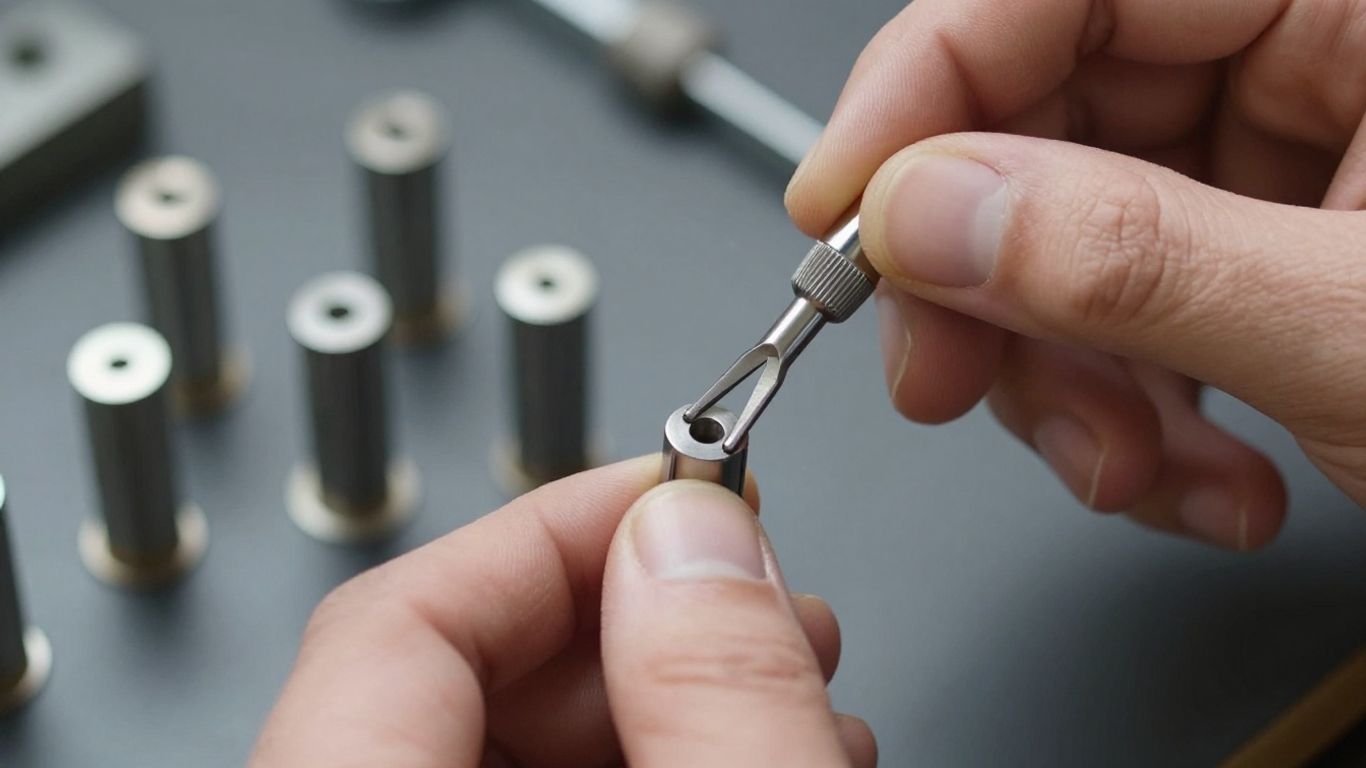 Locksmith rekeying a lock with tools.