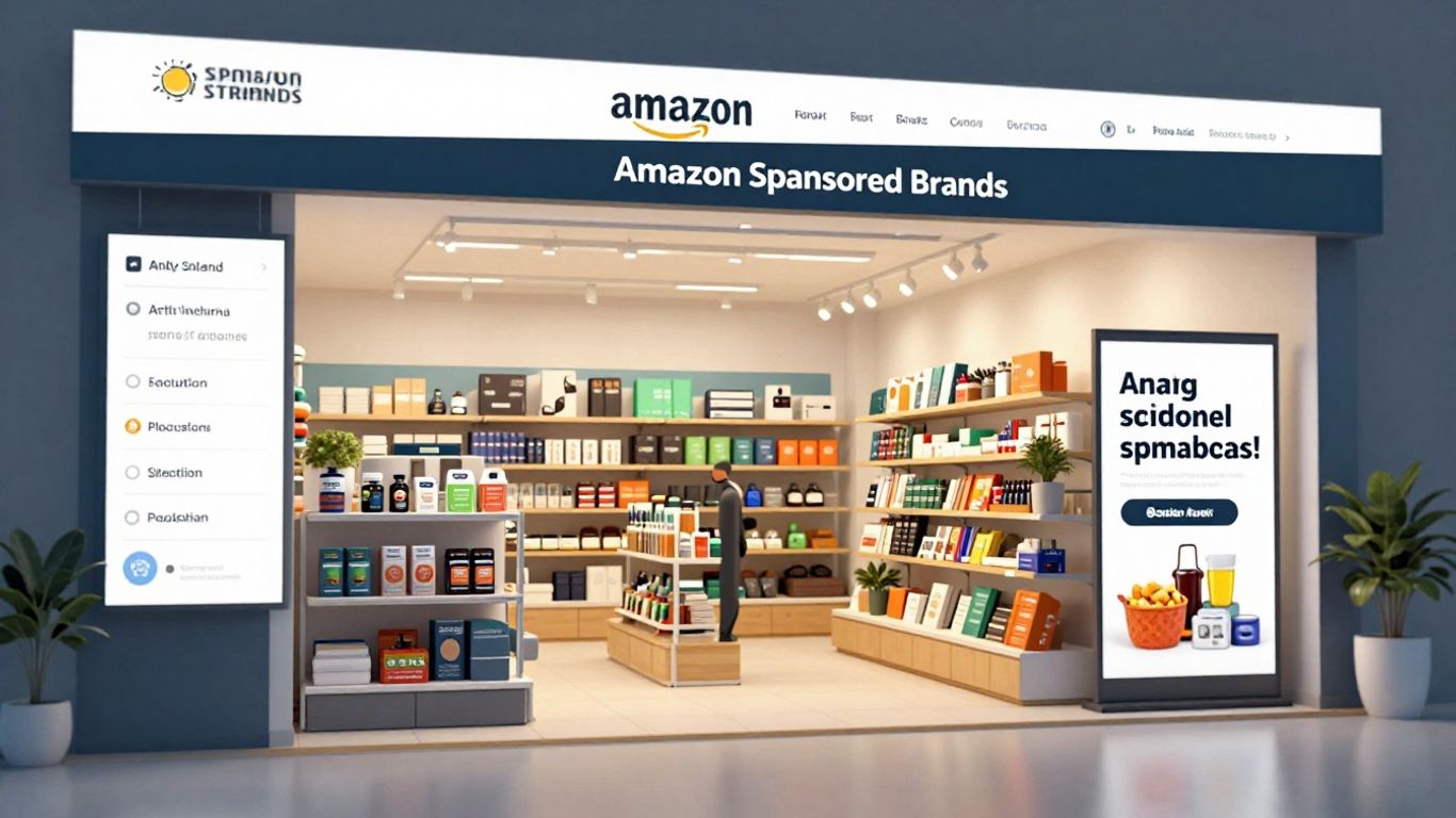 Amazon Sponsored Brands storefront with product displays.