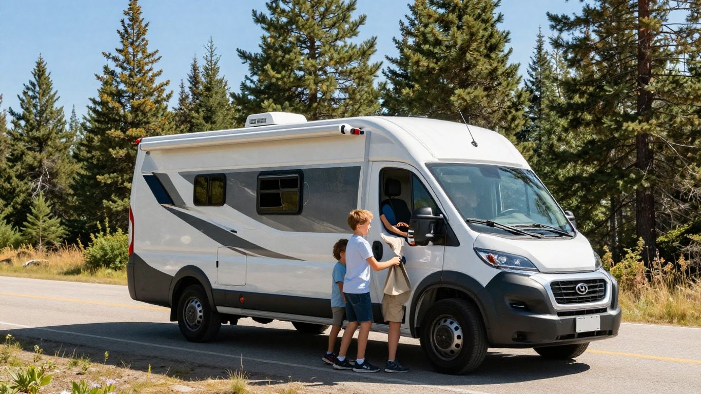 Family loading motorhome for Canadian road trip.