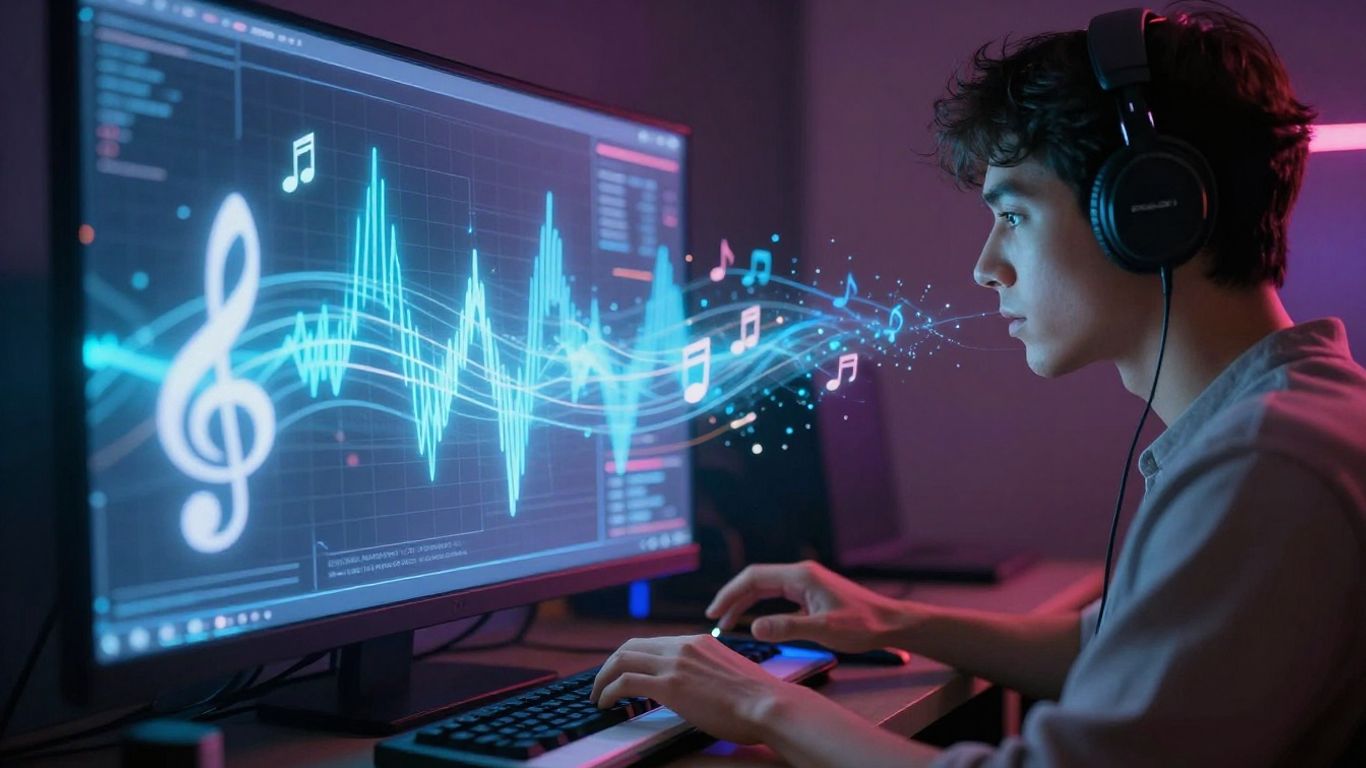 Person using AI music creation software