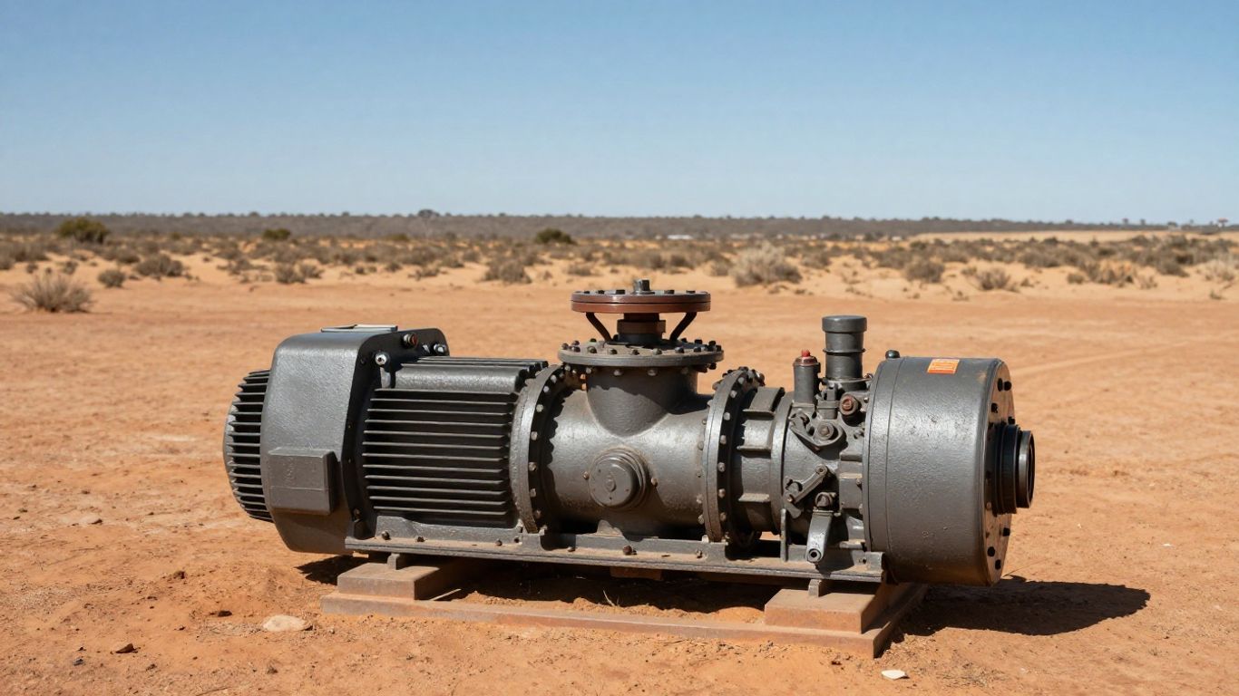 Industrial gearbox in remote Western Australian landscape.