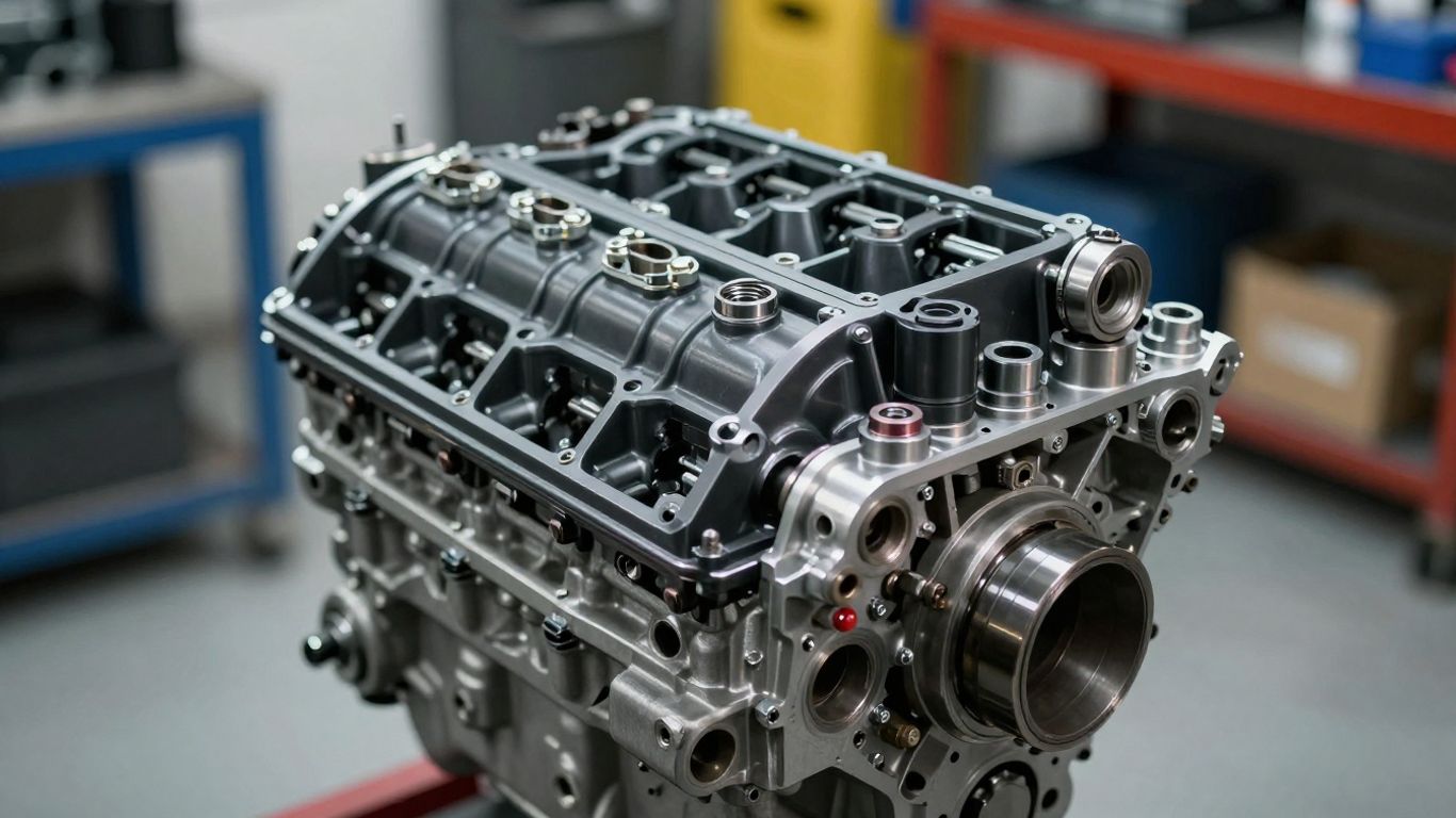 Reconditioned engine in a workshop