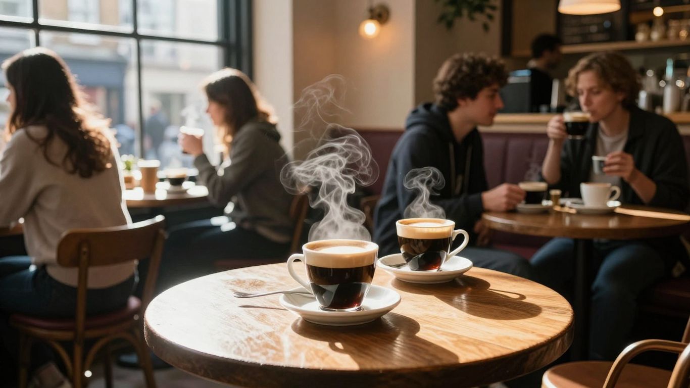 Cosy London coffee shop interior with patrons