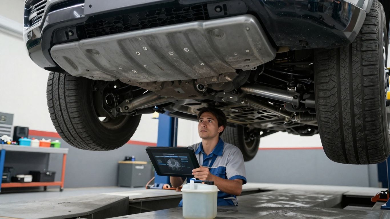 Technician diagnosing four wheel drive system