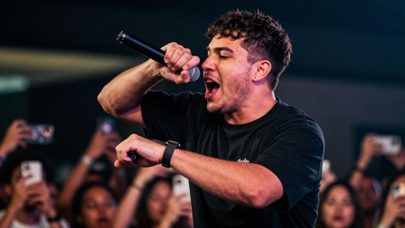 Beatboxer Spencer X performing live on stage.