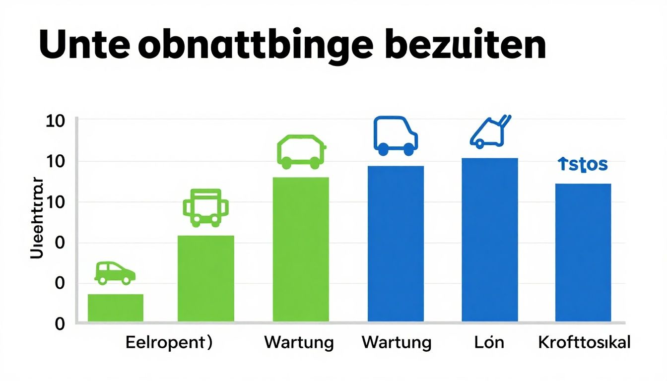 Eine Infografik, die die Unterhaltskosten eines Elektroautos mit denen eines Benziners vergleicht, mit Symbolen für Steuern, Wartung und Kraftstoff.