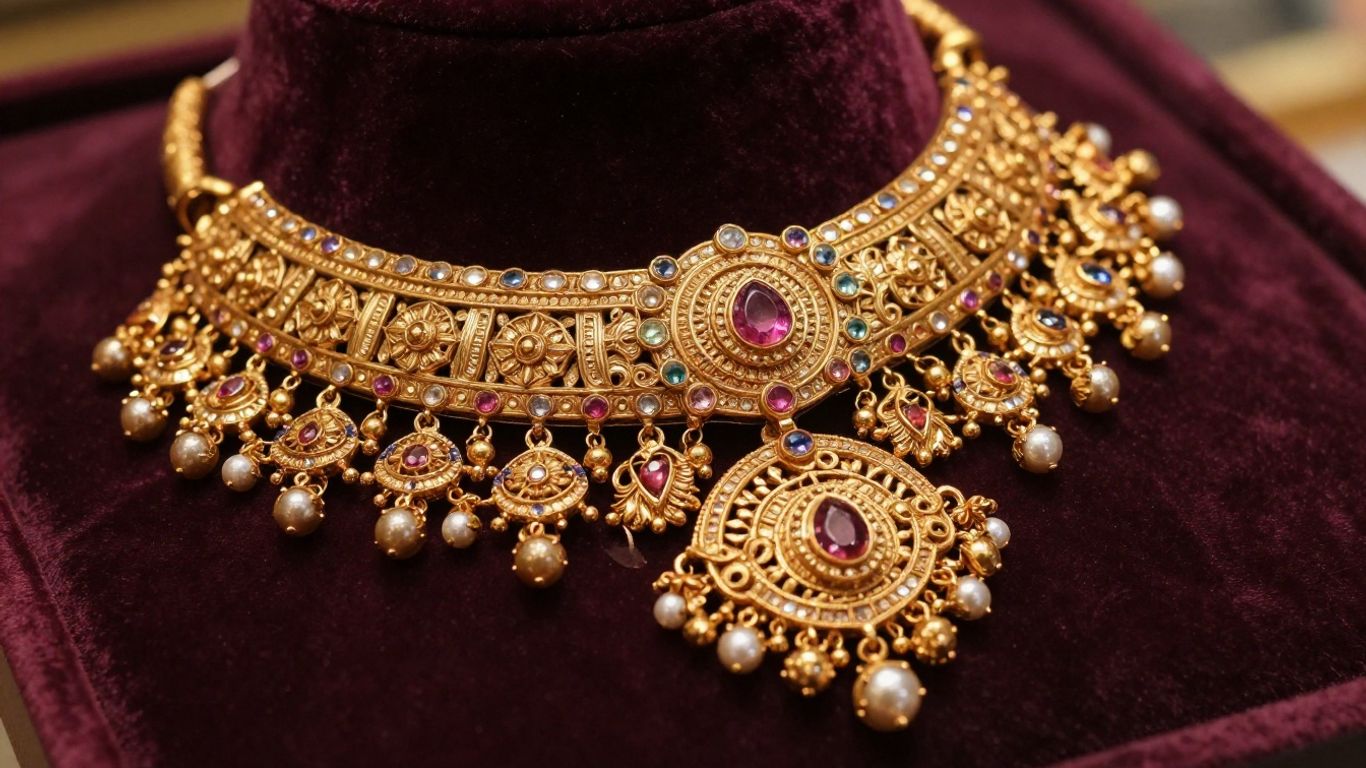 A refined collection of gold heritage jewellery pieces displayed.