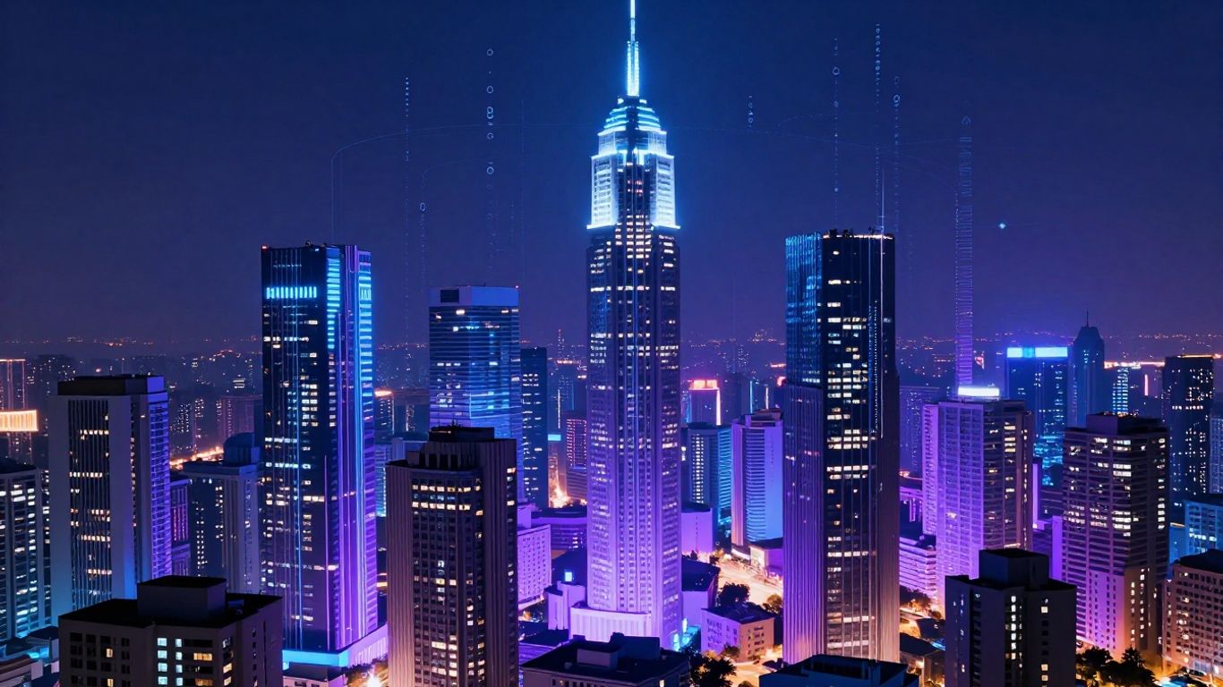 Ville futuriste illustrant la transformation digitale et l'IA dans le marketing 2026