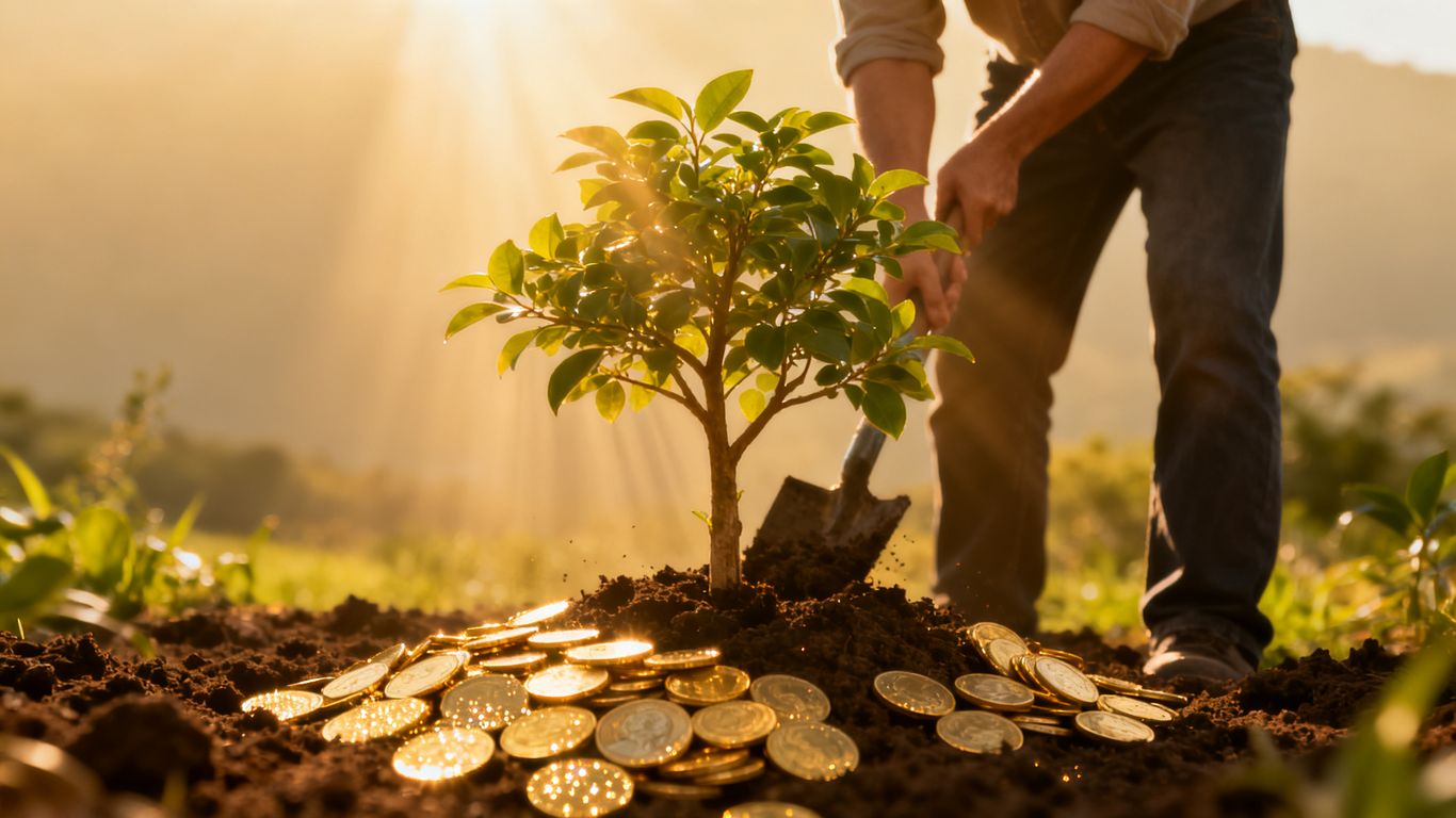 Money tree growing with gold coins