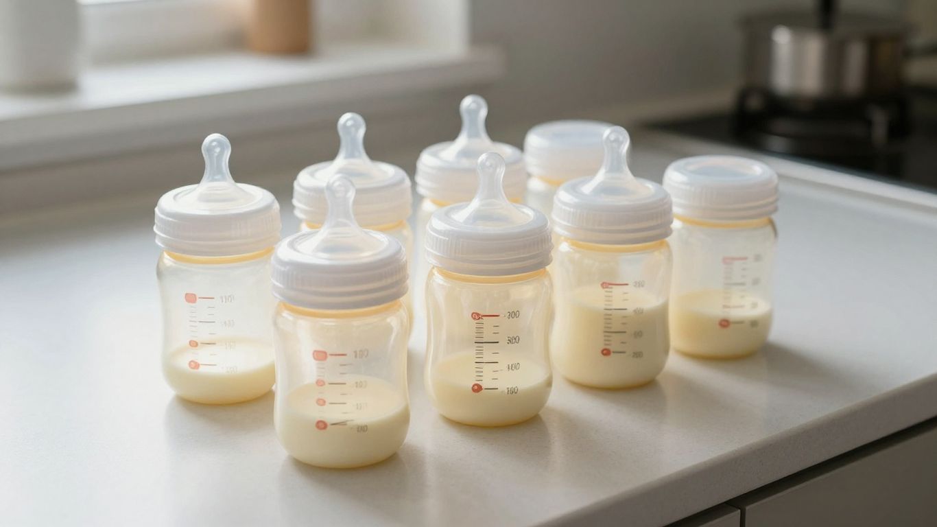 Leche materna extraída en recipientes limpios