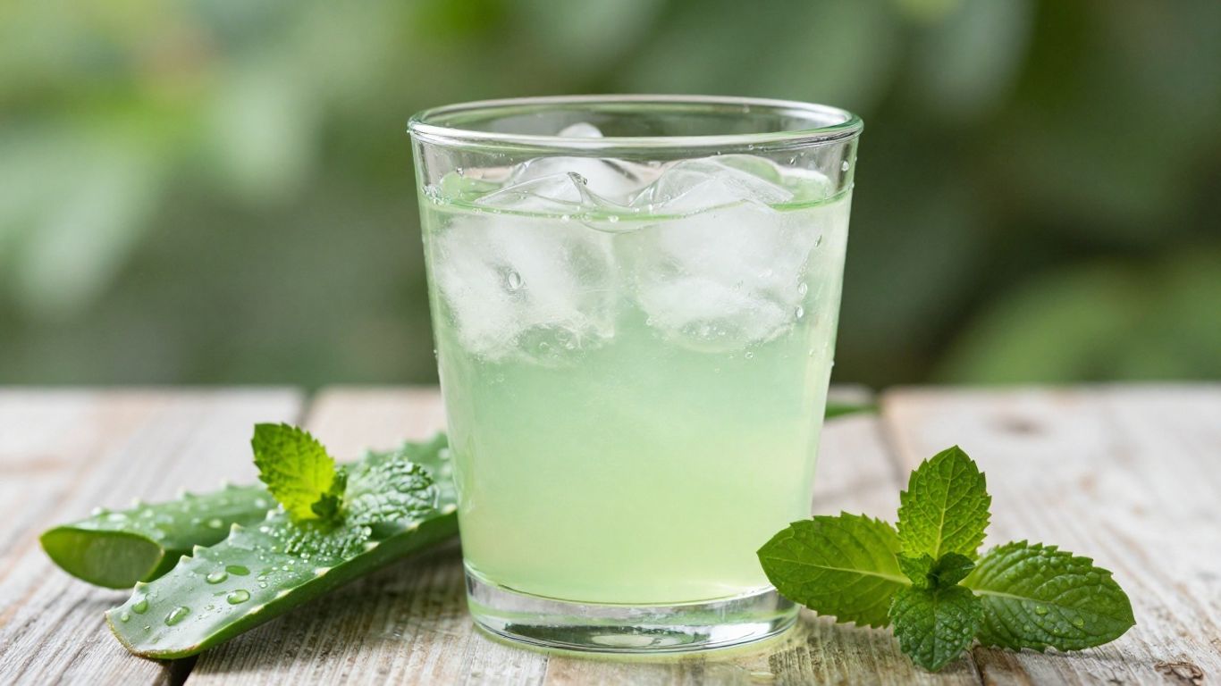Herbalife Aloe Vera drink with fresh aloe leaf.