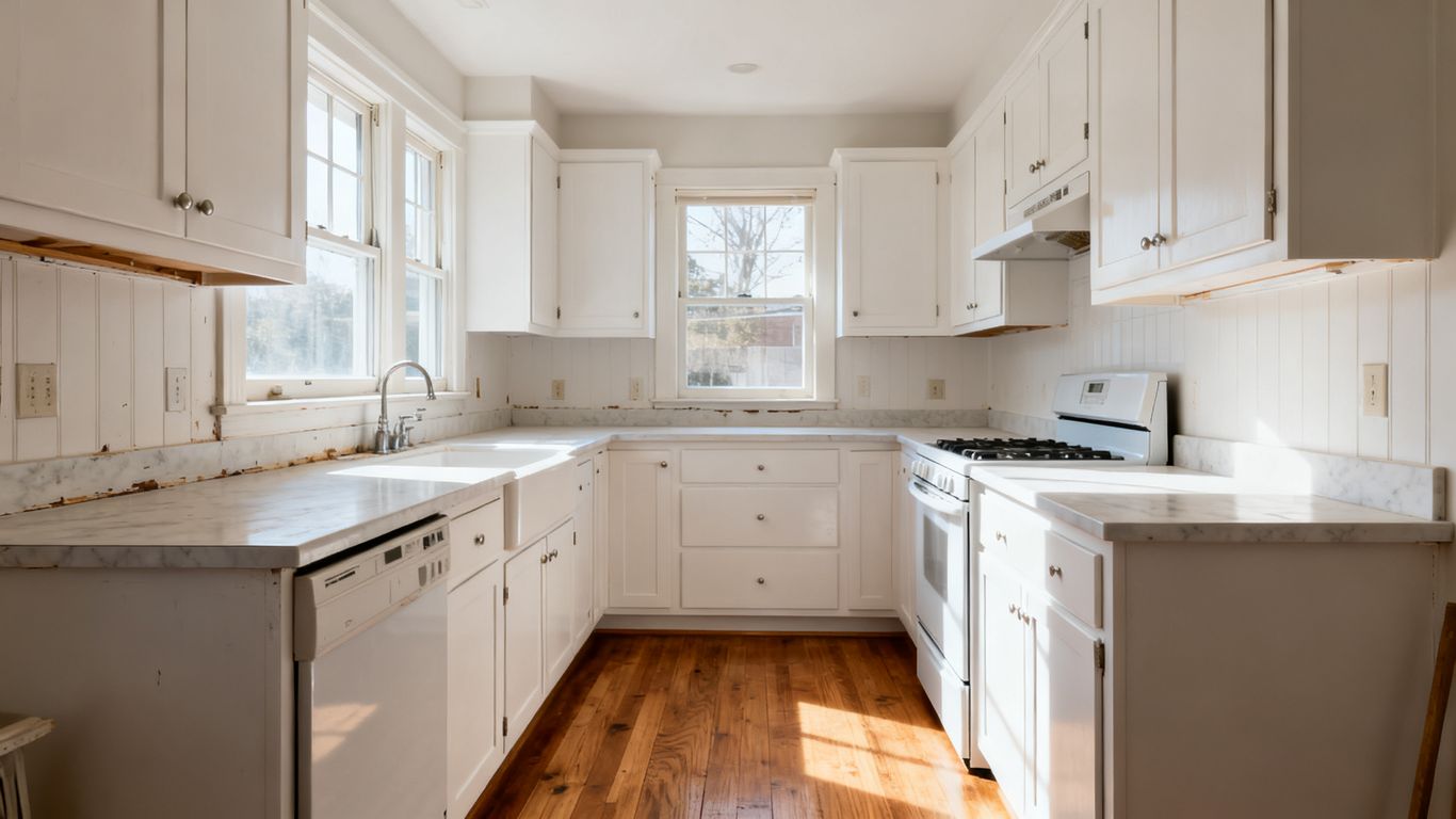 Bright renovated kitchen beside original condition