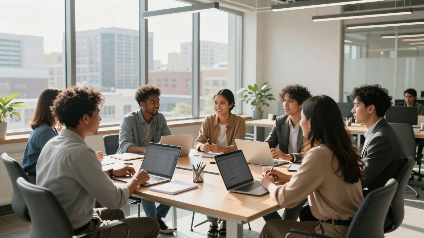 Omaha professionals collaborating in a modern office.