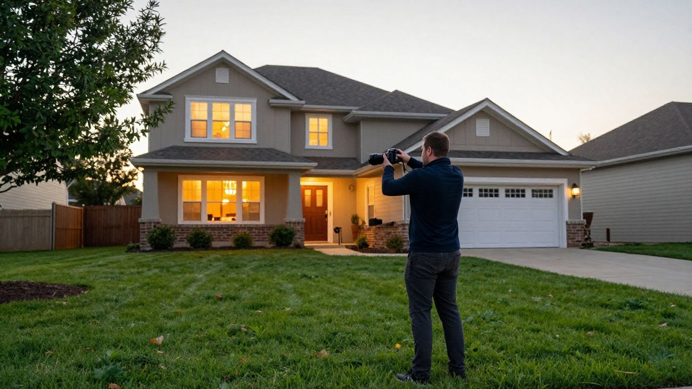 Professional photographer capturing exterior home shot