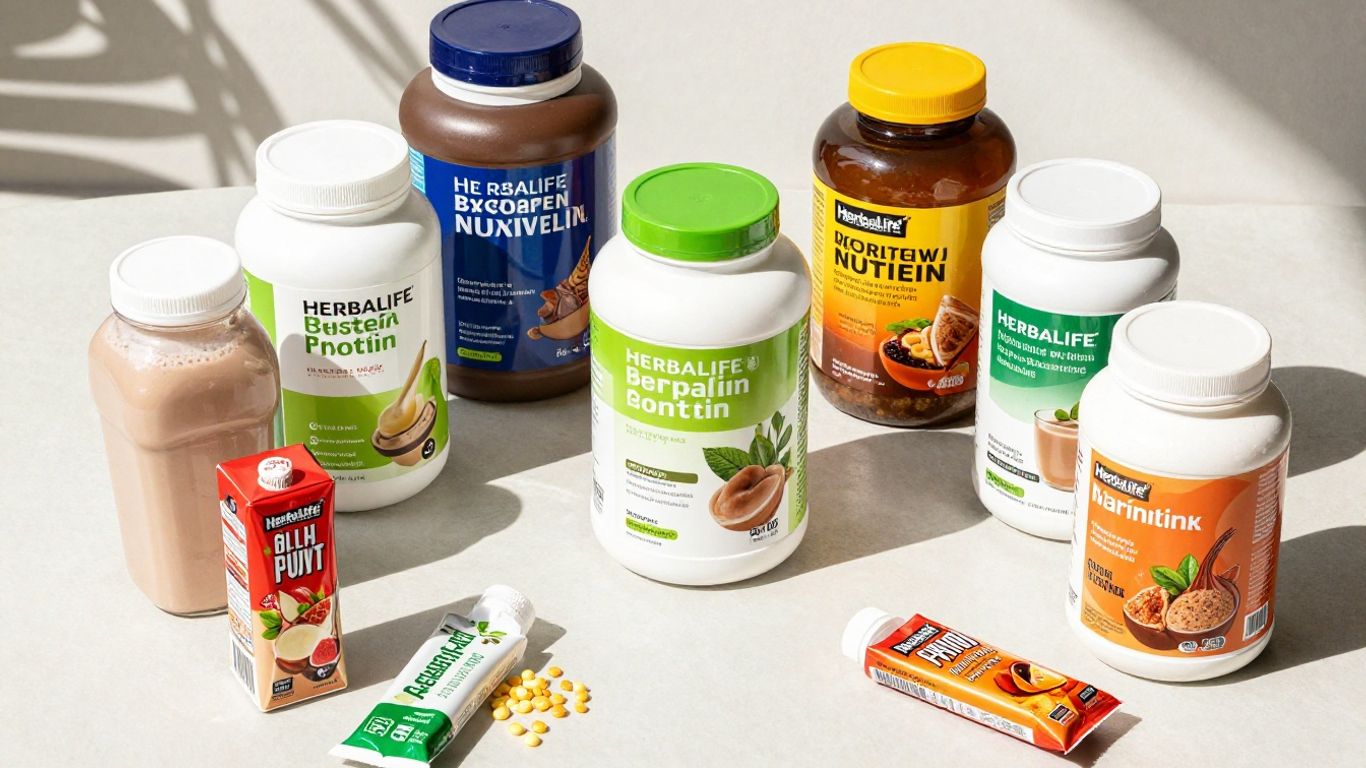 Herbalife products arranged for online purchase.