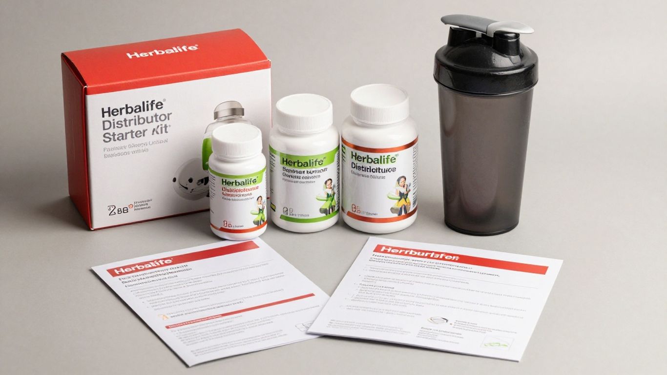 Herbalife starter kit contents with products and shaker.