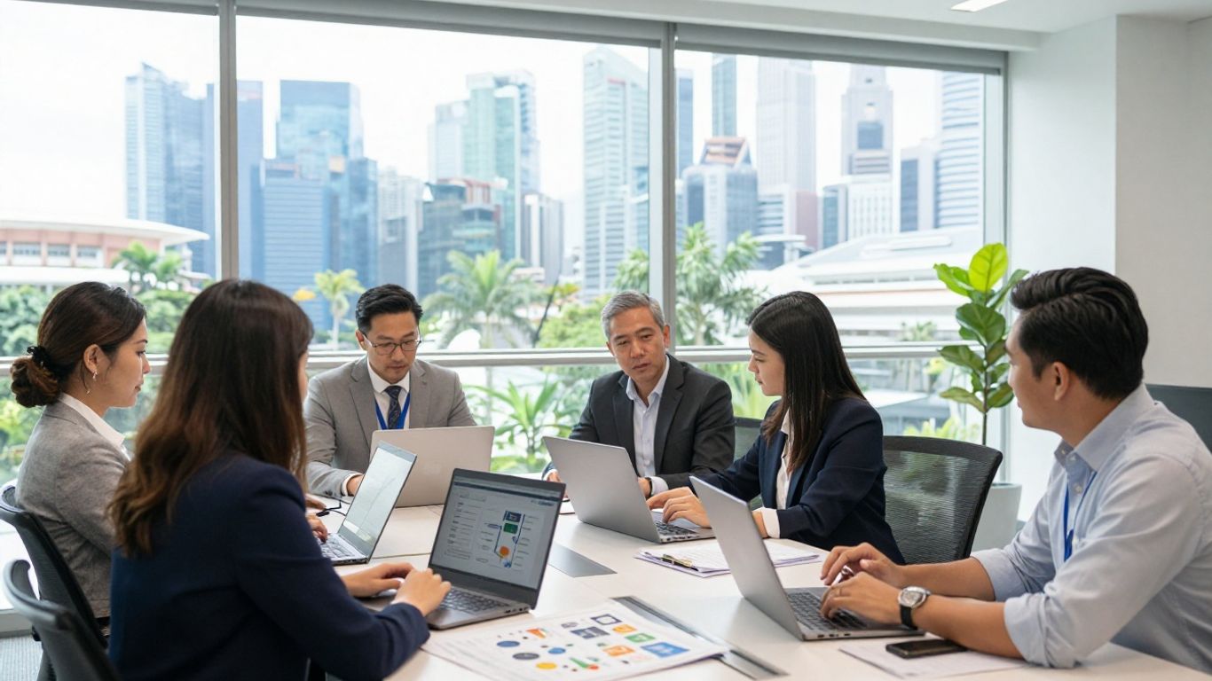 Marketing team reviewing Singapore campaign strategy