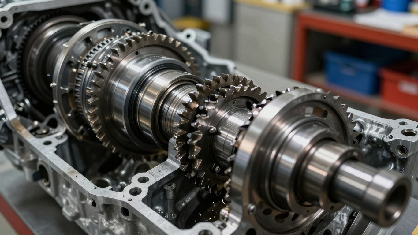 Photographic cutaway view of transmission gears