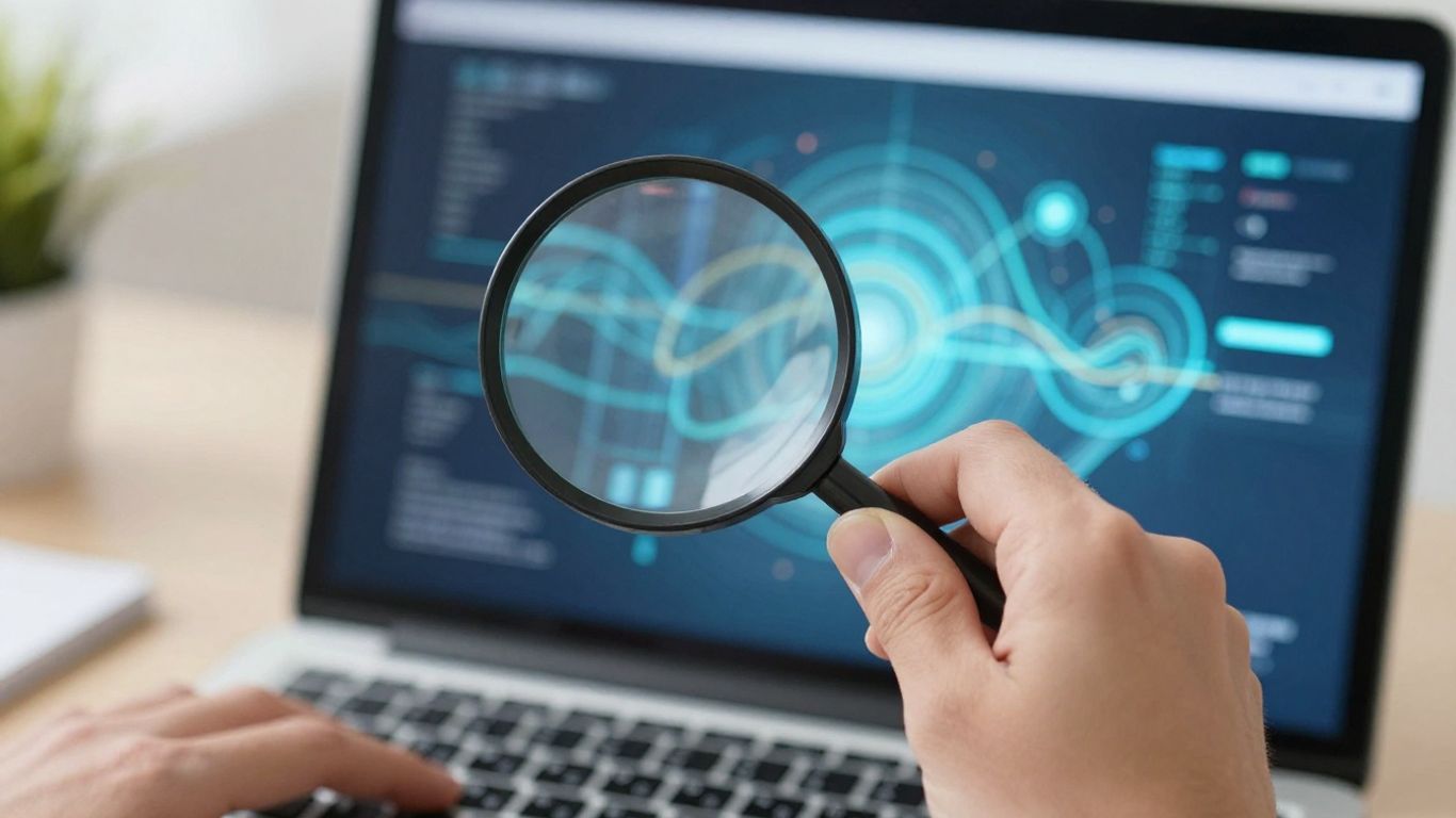Data flow on a laptop screen