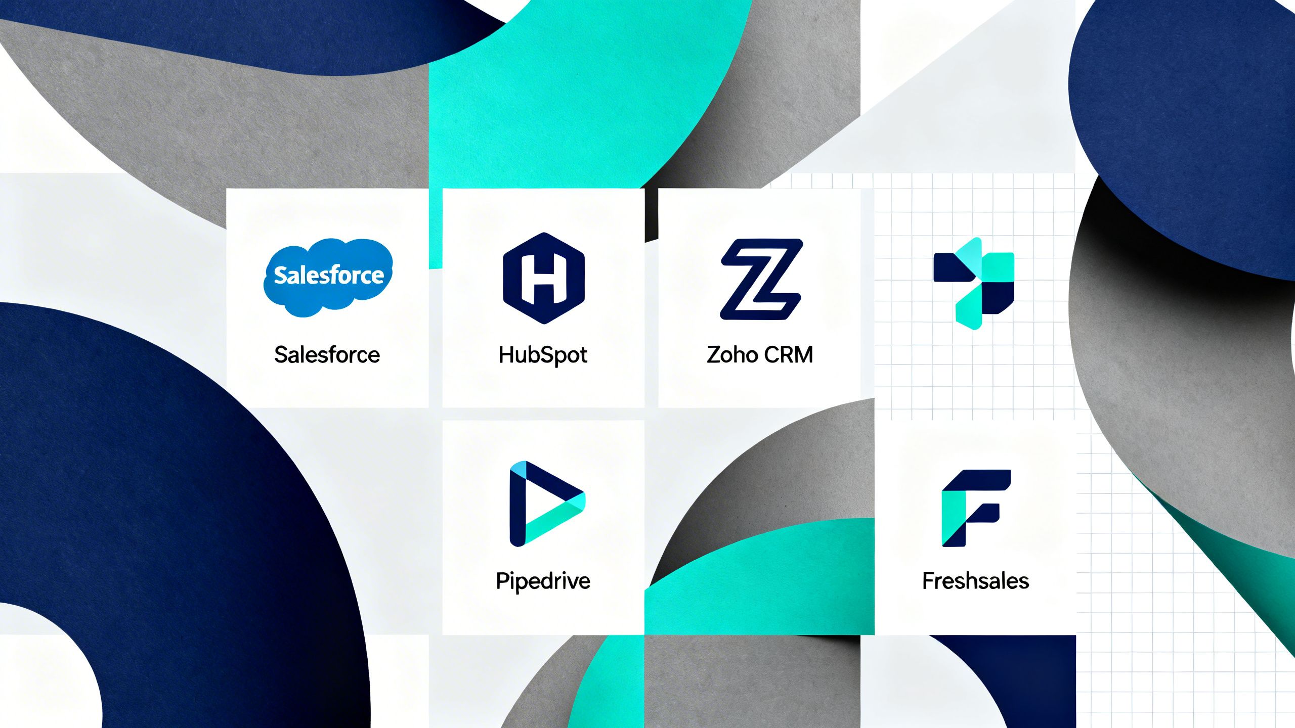 A collage of abstract logos representing various CRM software options available to professionals.