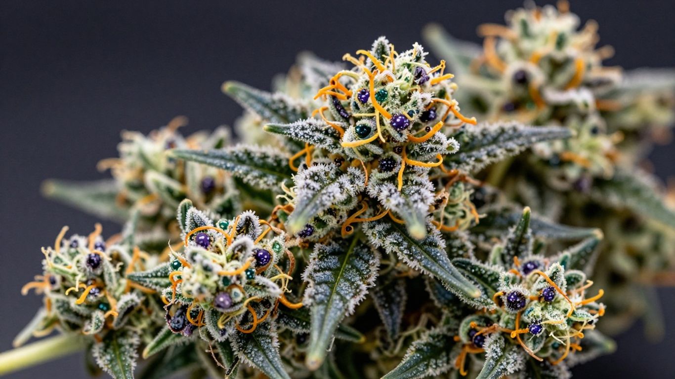 Gorilla Blue cannabis strain buds with blue and purple hues.