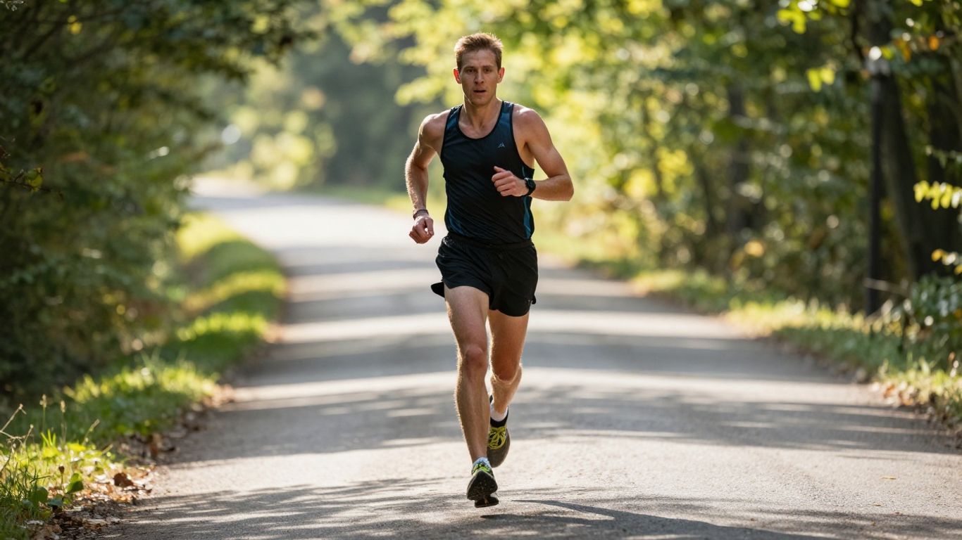 Runner on a scenic trail during a long-distance race.