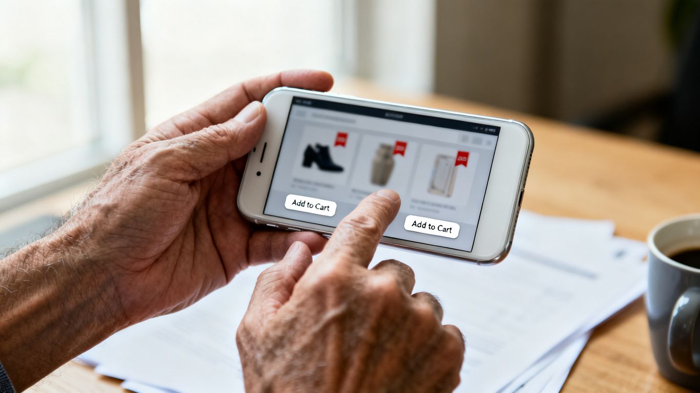 Person holder telefon med online markedsplads