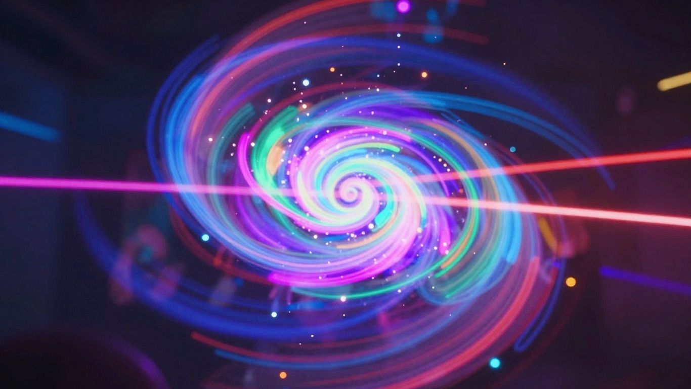 AI music video with abstract light trails.