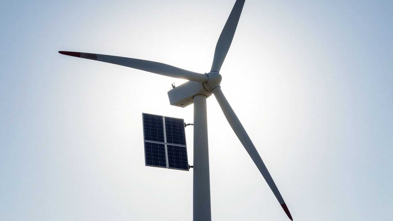 Éolienne hybride avec panneaux solaires intégrés