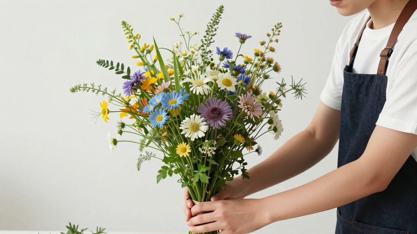 A florist organizing a seasonal arrangement