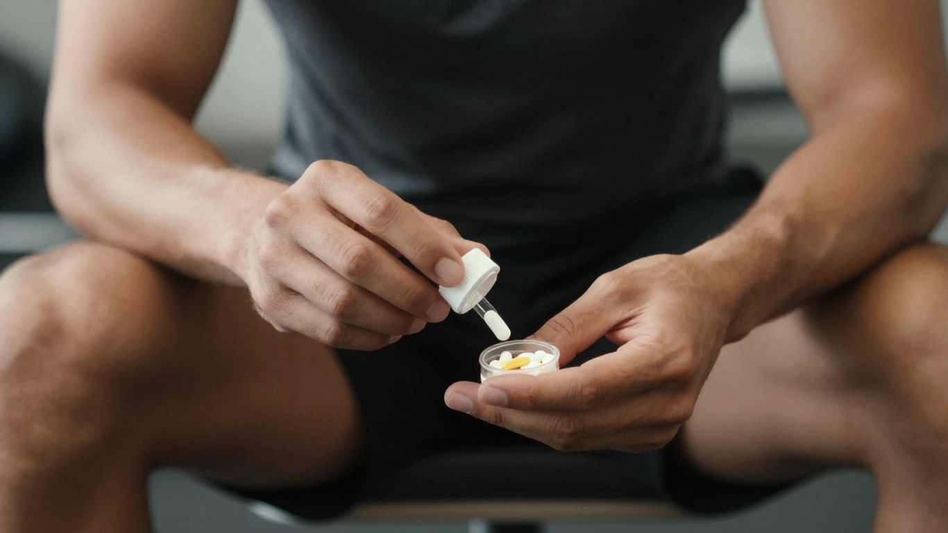 Bodybuilder with Tamoxifen bottle