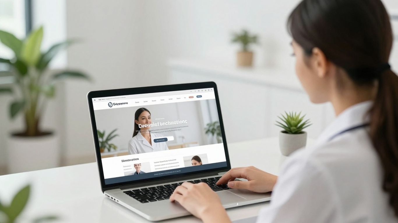 Doctor reviewing a clinic website with patient