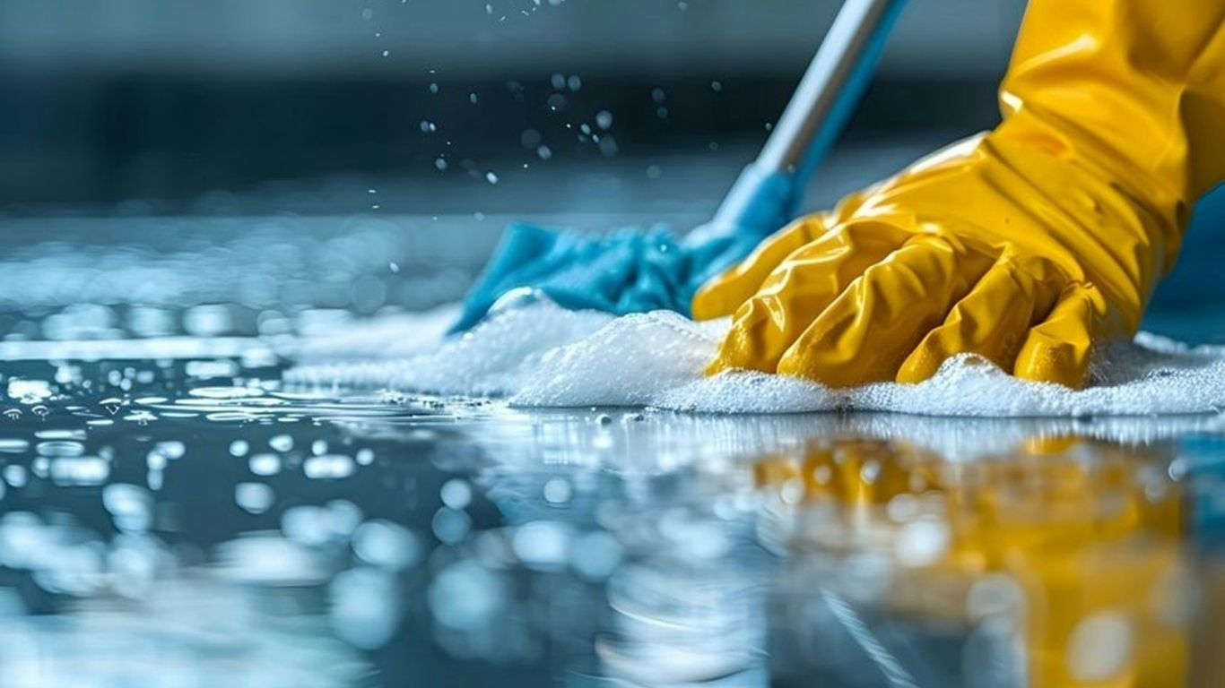 A person cleaning an acrylic surface safely