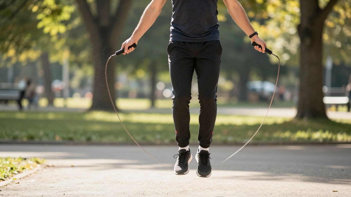 Person jumping rope for cardio exercise.