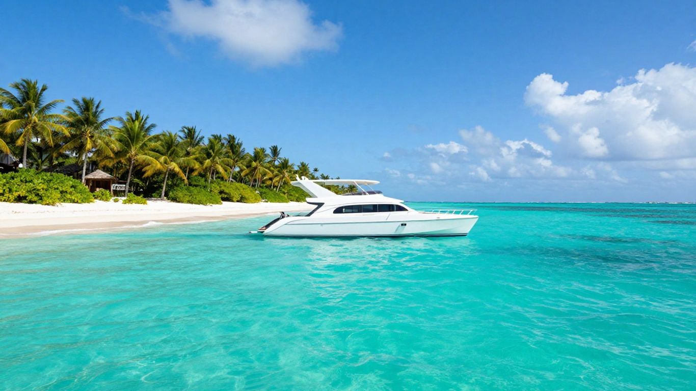 Luxury catamaran sailing in clear Bahamian waters.