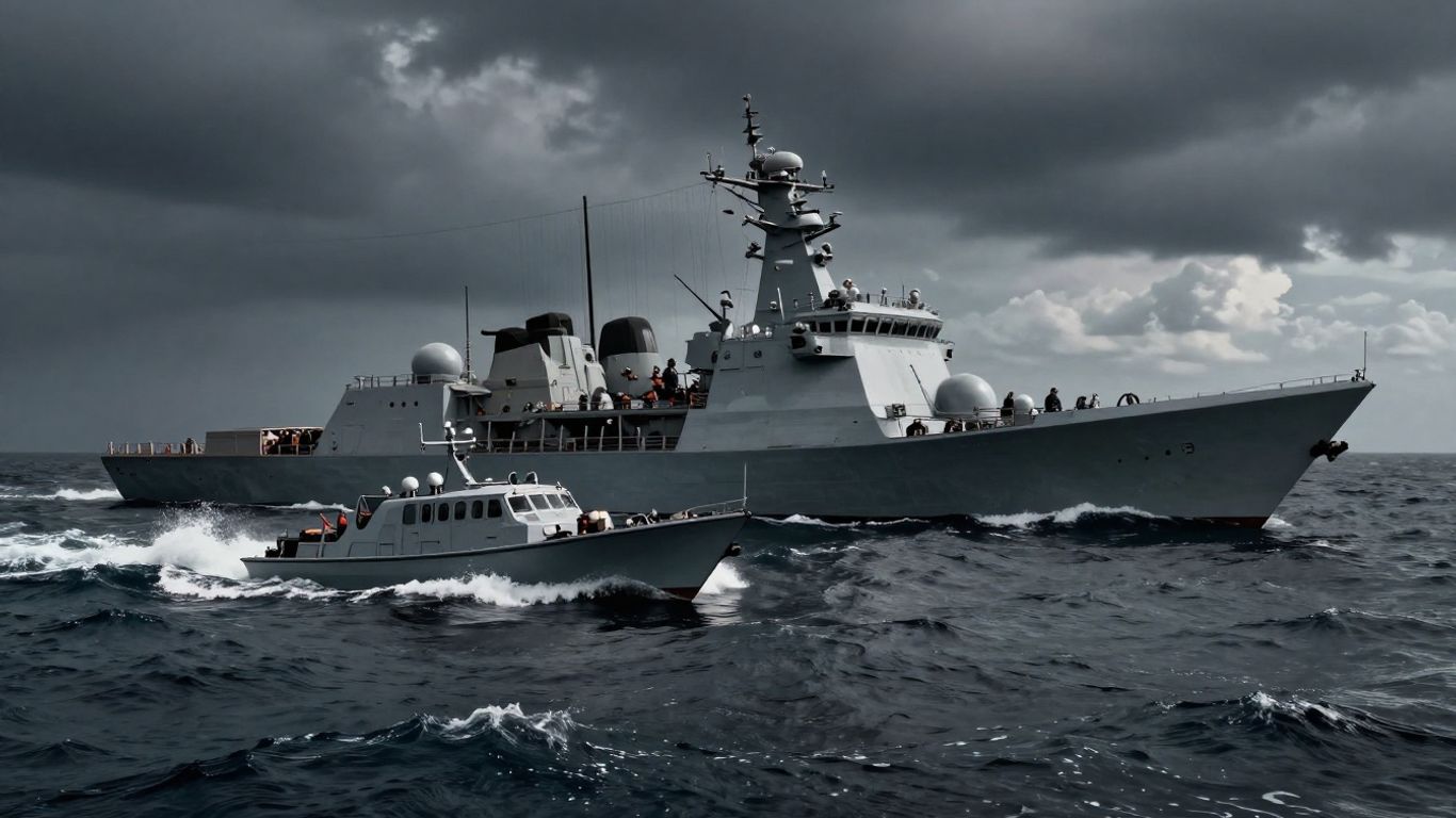 US and Iranian vessels in a tense naval standoff.