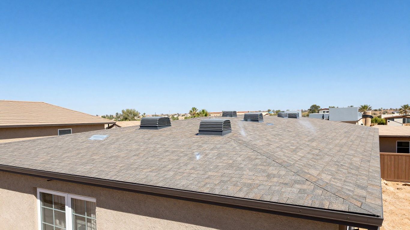 Hot climate roof with ventilation under a bright sun.