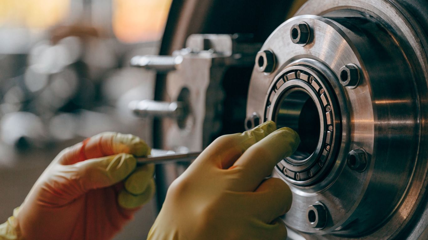 Close view of a wheel hub and bearing