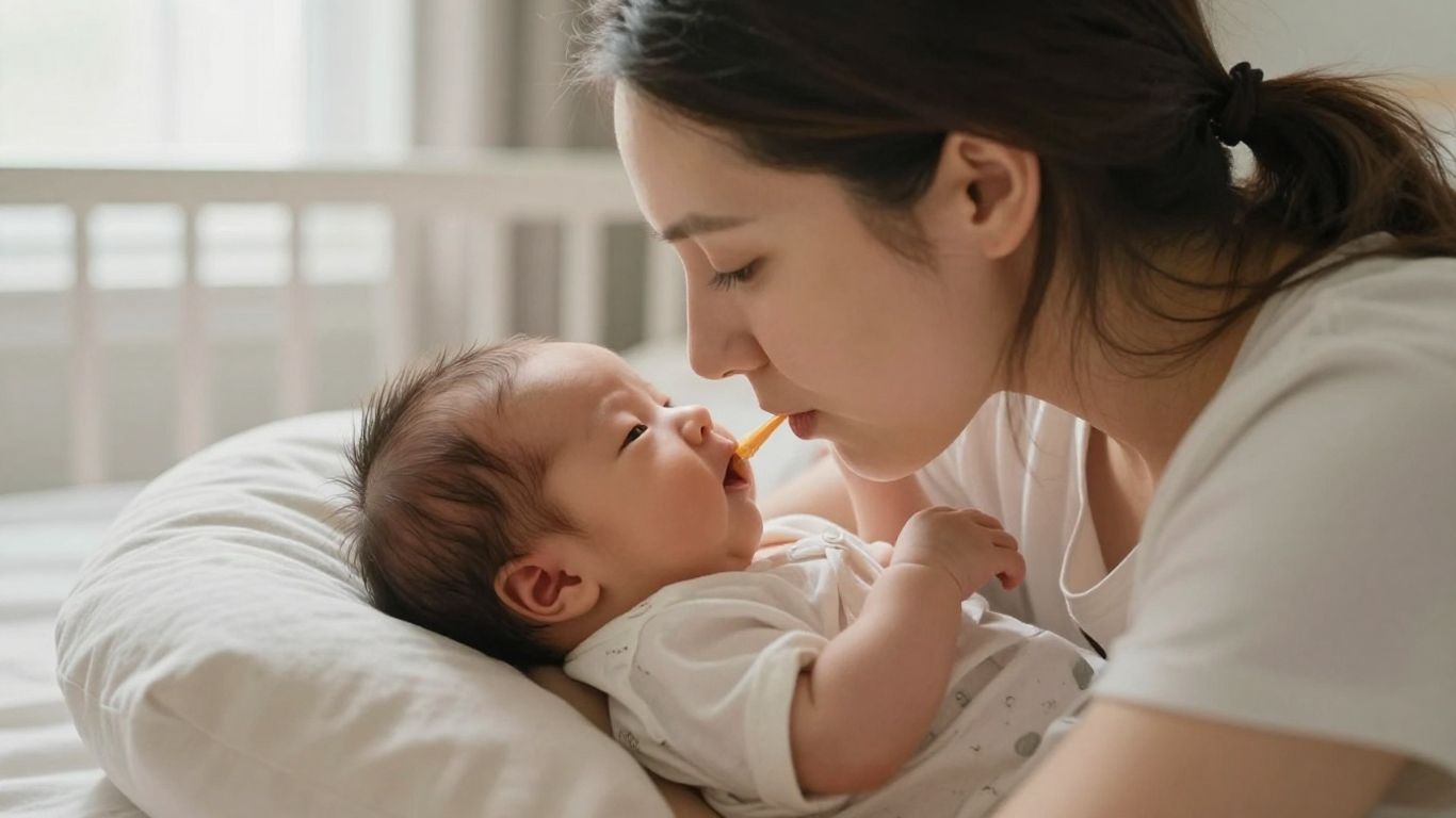 Madre alimentando a su bebé tranquilamente