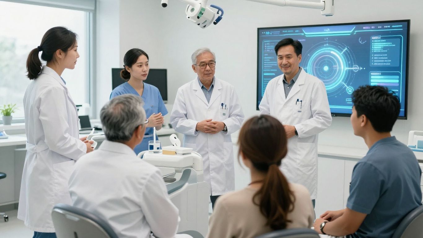Dental clinic with AI technology and diverse staff.