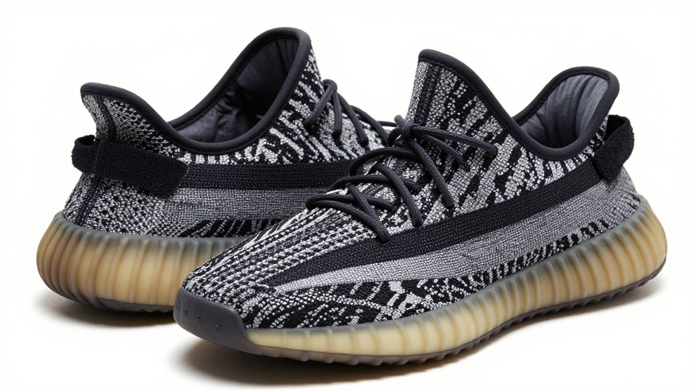 Pantofi sport Yeezy 350 Zebra, detaliu textură și model.