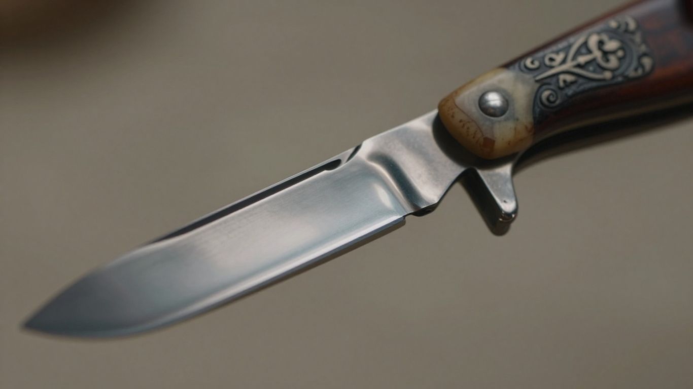 Close-up of a polished straight razor with ornate handle.