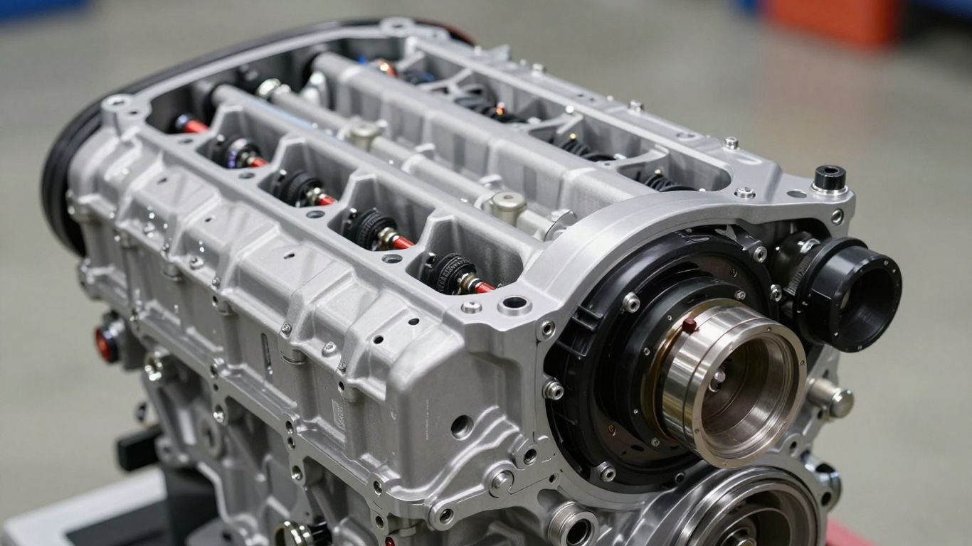 Subaru engine close-up, mechanical detail