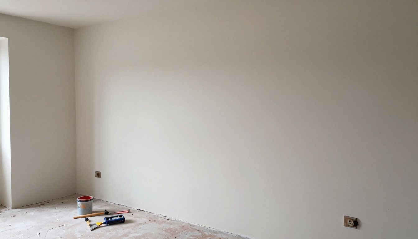 A freshly plastered wall in a Bristol home, with a plasterer's tools nearby, showing a smooth, perfect finish.
