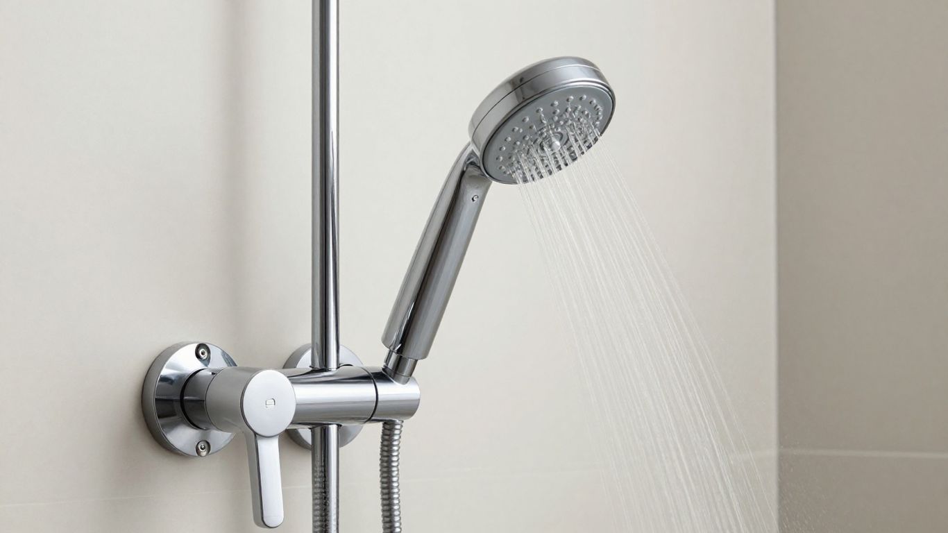 Sleek concealed thermostatic shower valve with water stream.