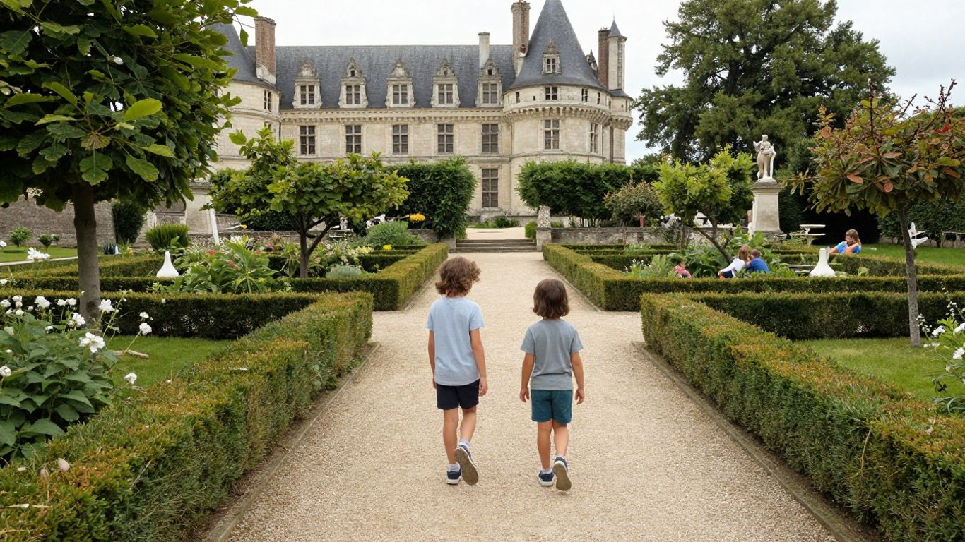 Children exploring a Loire Valley château garden