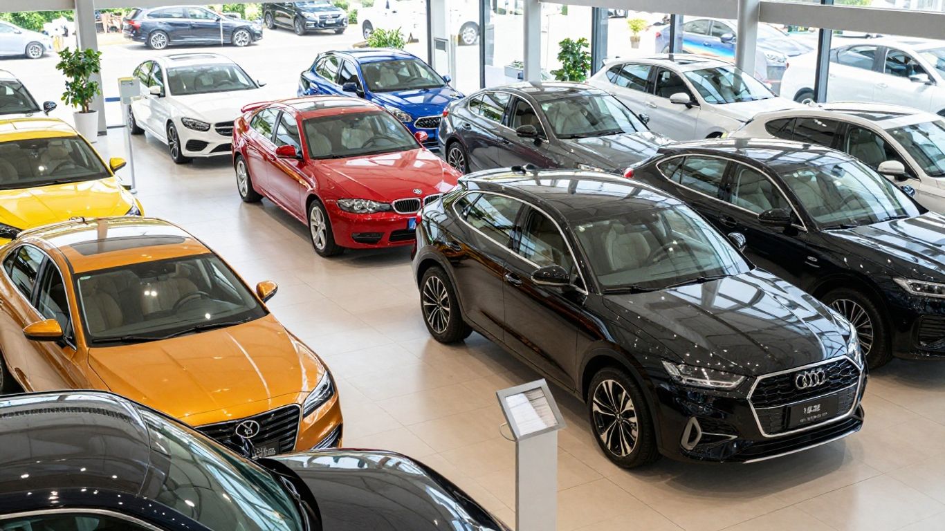 Sofort verfügbare Neuwagen in einem hellen Autohaus.